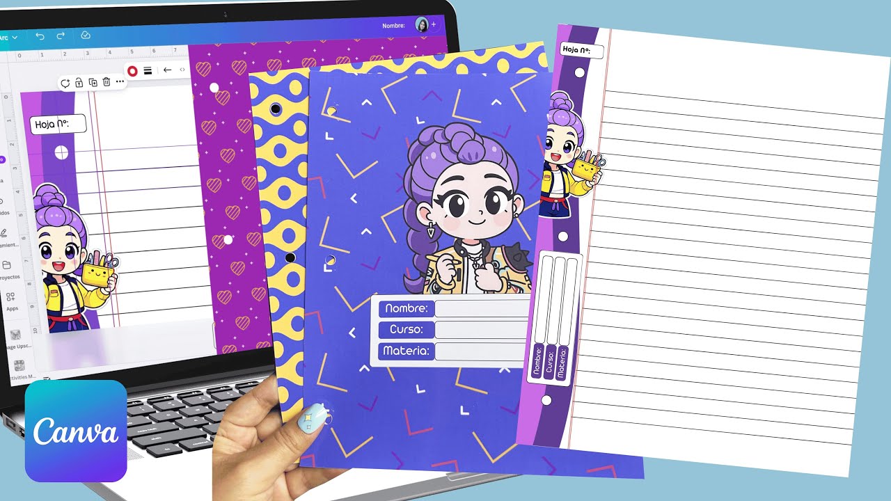 Como hacer HOJAS y SEPARADORES ESCOLARES personalizados para CARPETA N3 paso a paso con CANVA