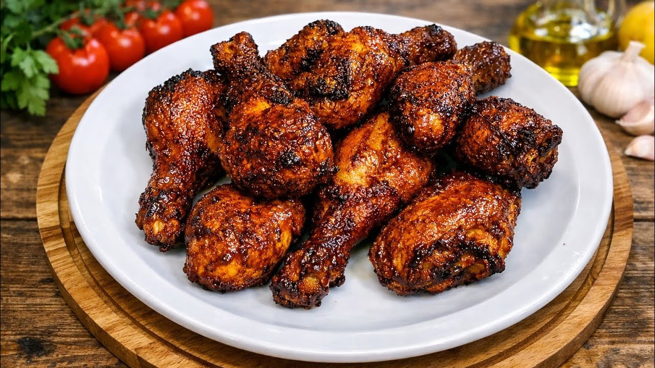 فخيدات الدجاج بتتبيلة رائعة بدون قلي كيجيو محمرين مقرمشين ولذاذ متشبعوش منهم 👌🏻😍