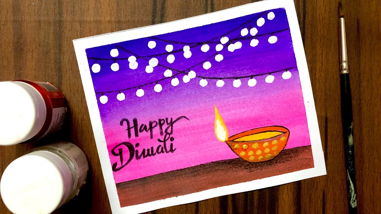 Easy Diwali Painting with Poster Colours | Diwali Painting Ideas | Diwali Drawing for Beginners