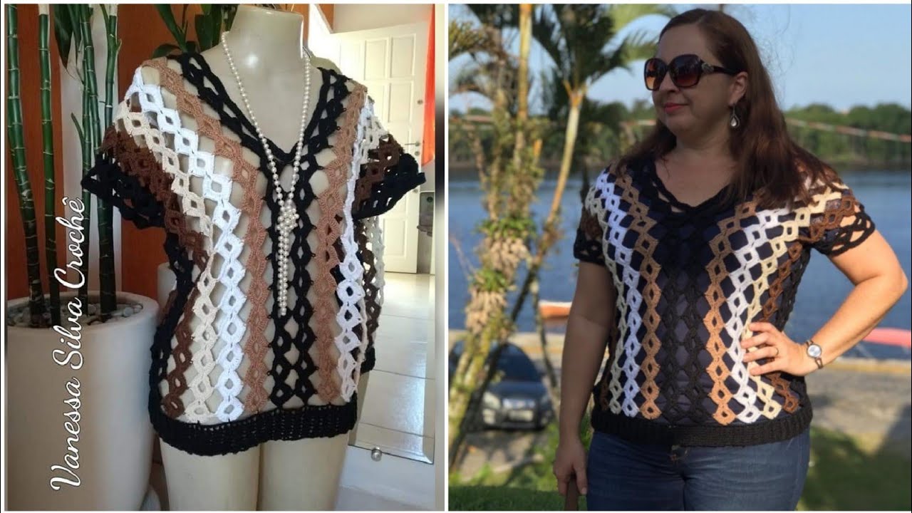 Blusa Tiras de motivos contínuos/ Diy Crochet