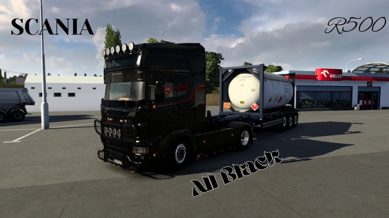 Scania R500 6 Series 'All Black' Open Pipe Container Transports[ETS2]