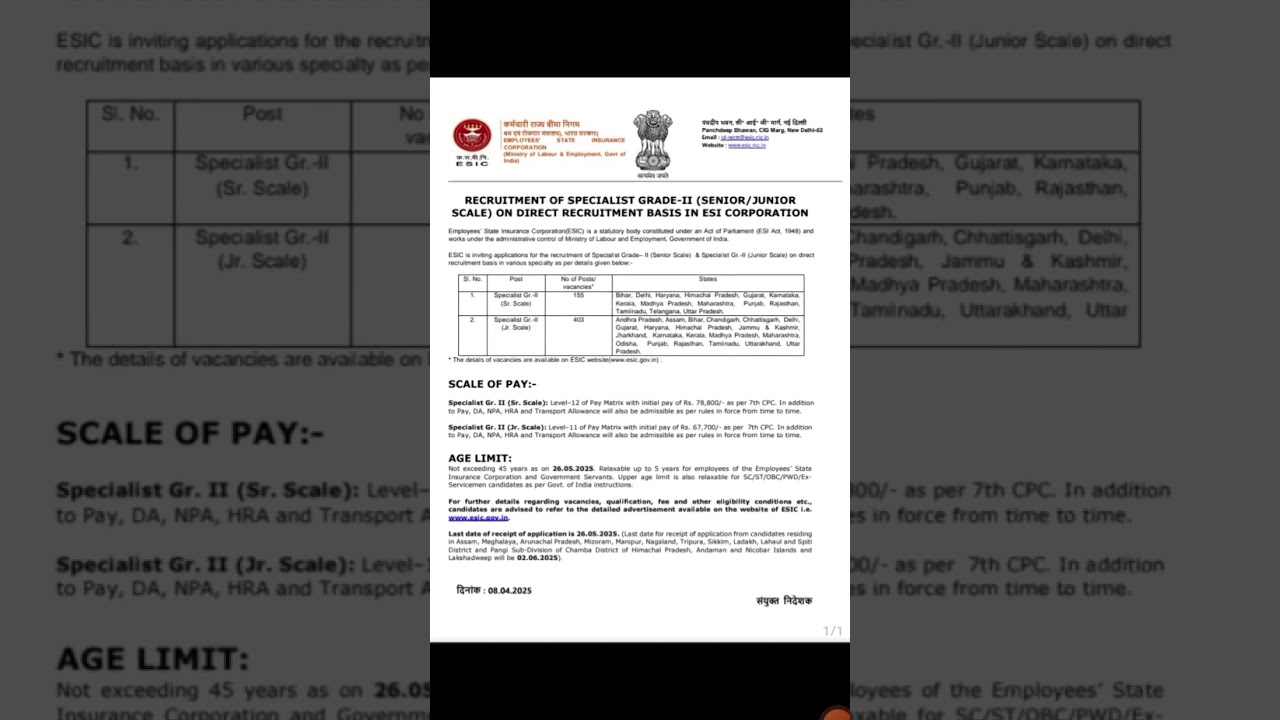 ESIC RECRUITMENT 2025 