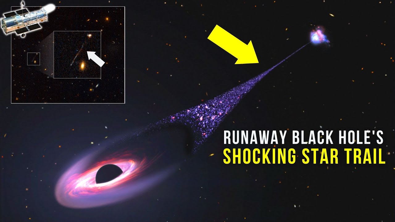 Lost in Space: Hubble Captures Runaway Black Hole Creating Stunning Star Trail