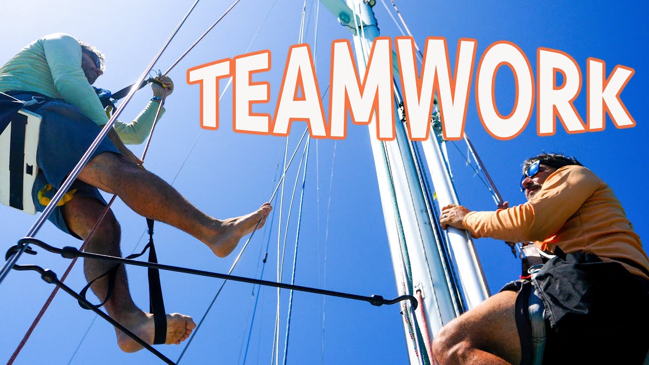 Teamwork... How to Run a New Halyard with Mast up (Calico Skies Sailing Ep 96)