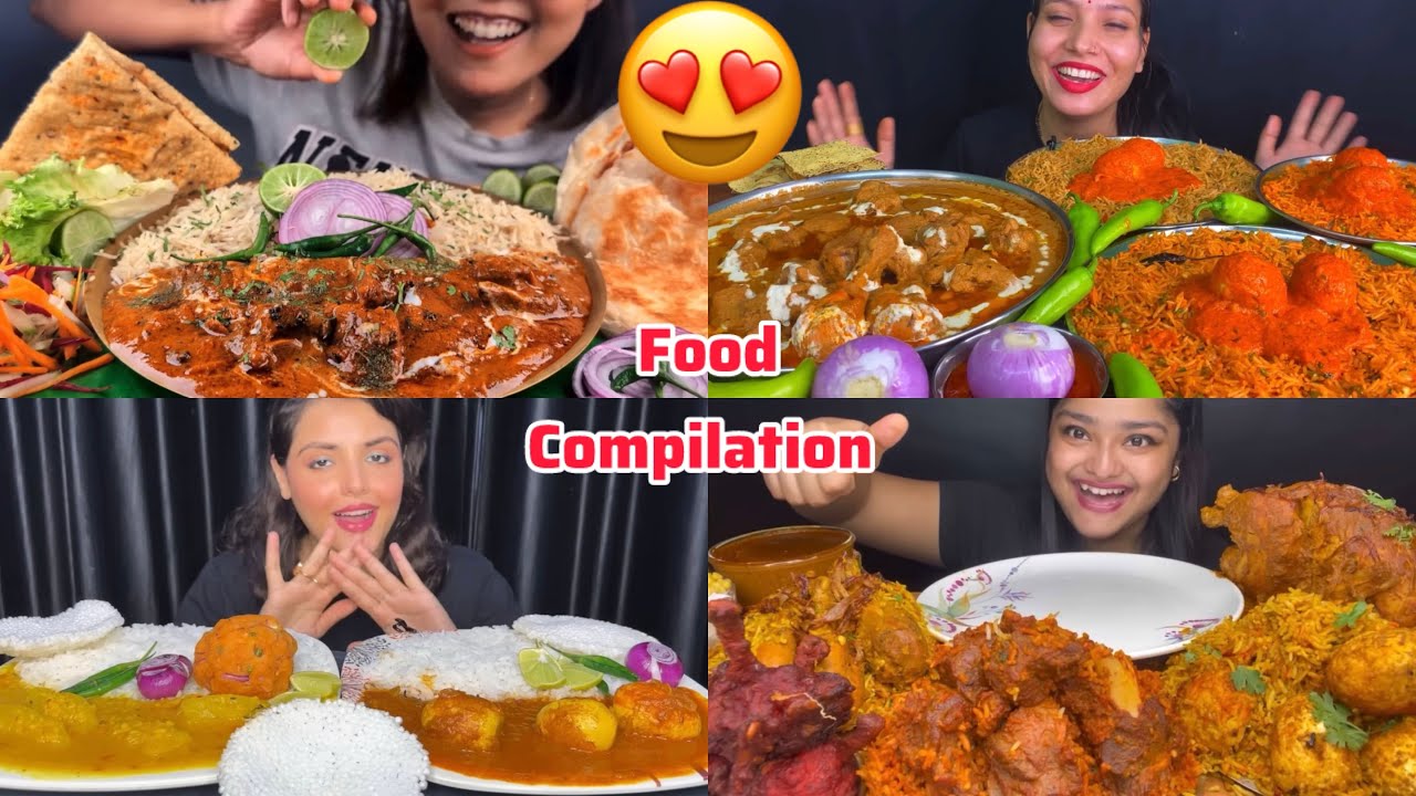 FOOD COMPILATION | Eating Soyabean Tikka curry😋, Egg Curry, Butter Chicken🤤🔥, Muttom Curry, Biryani