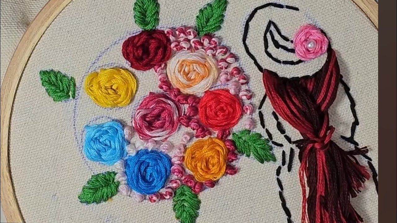 embroidery girl with scarlet rose #embroidery #youtube