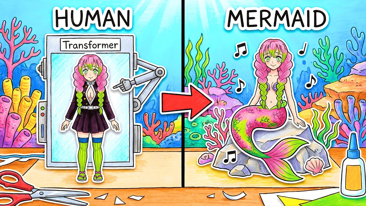 [🧜‍♀️Papel DIY] Demon Slayer: Mitsuri Kanroji se transforma en una hermosa sirena 🎶 ASMR