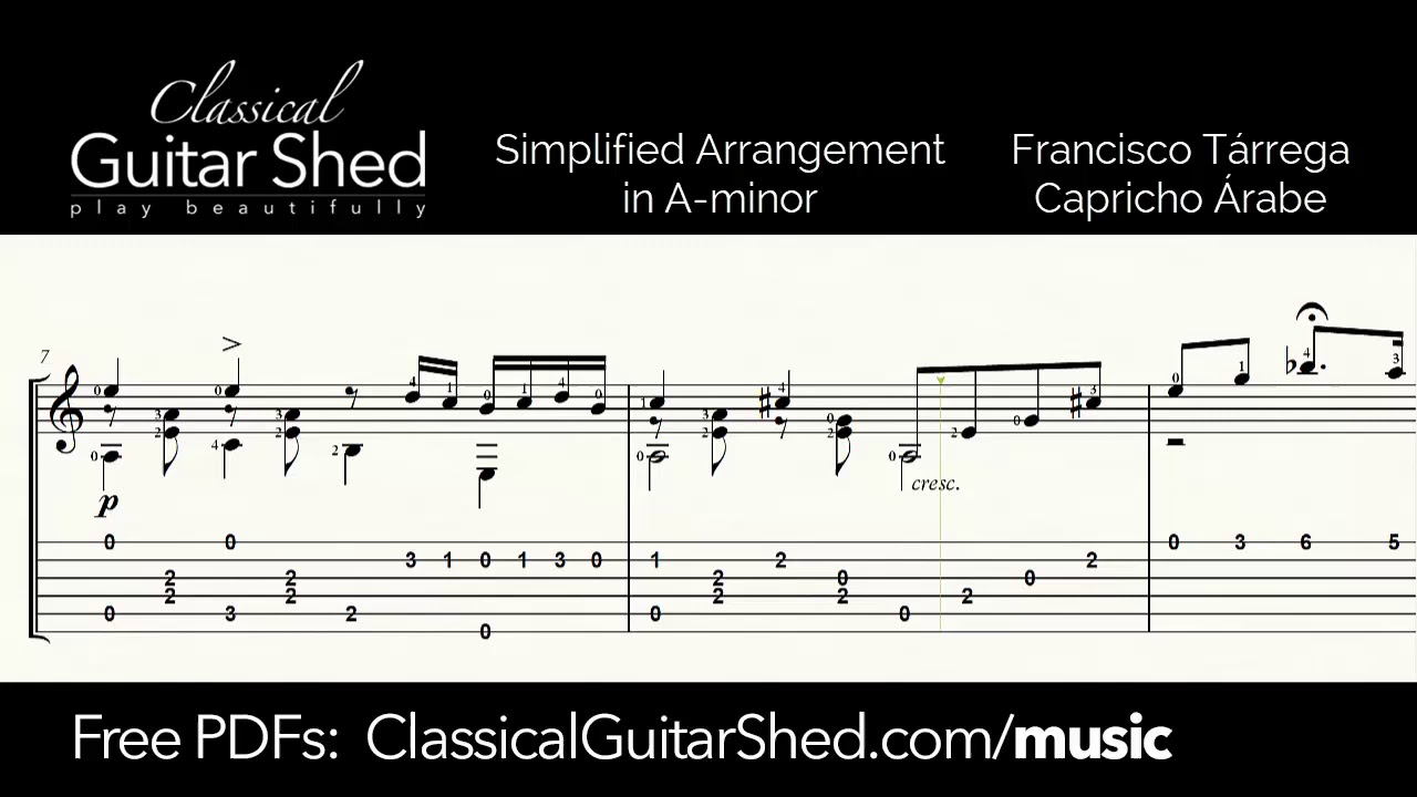 Tarrega: Capricho Arabe (Simplified Version in A Minor) - Free Sheet Music