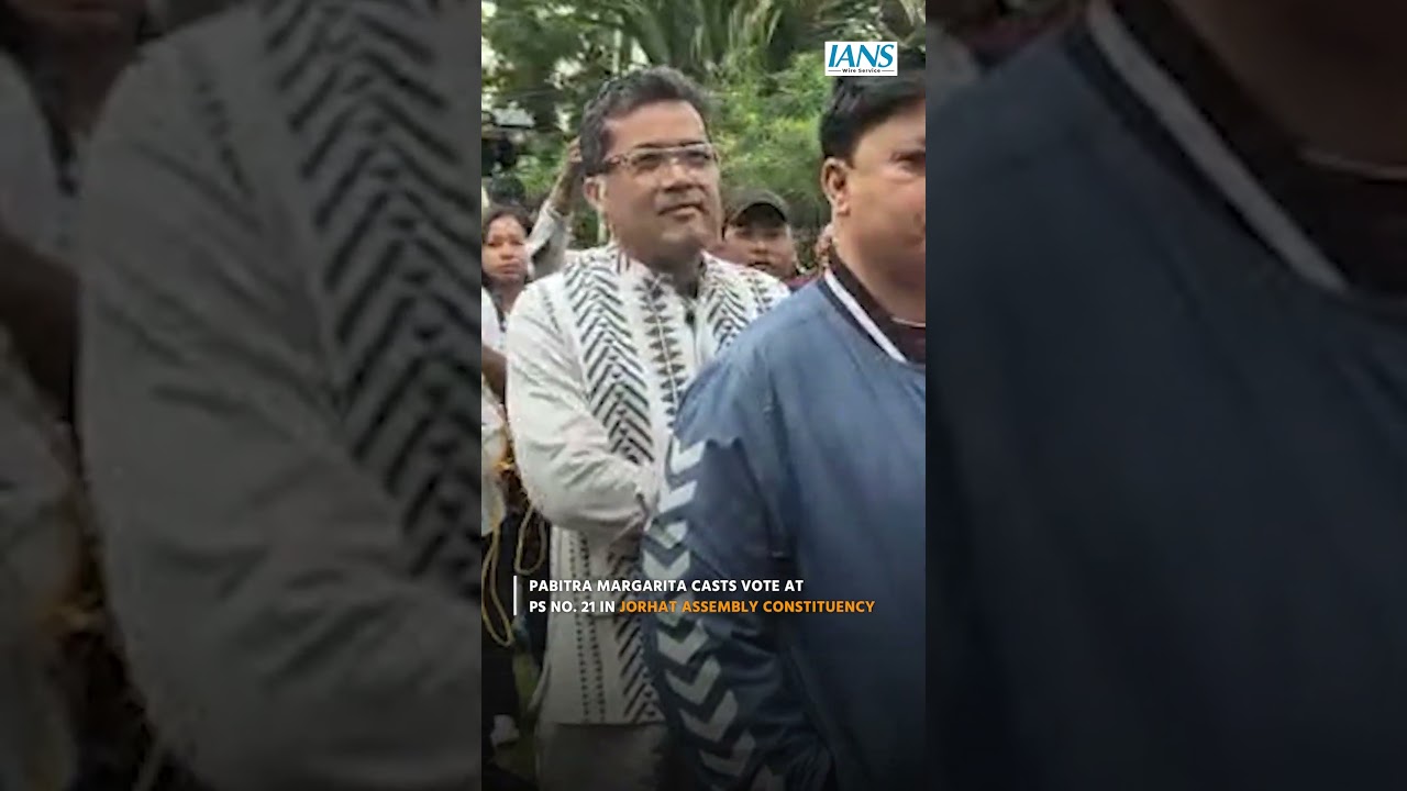 Union Minister of State Pabitra Margarita casts vote at PS No. 21 in Jorhat Assembly Constituency