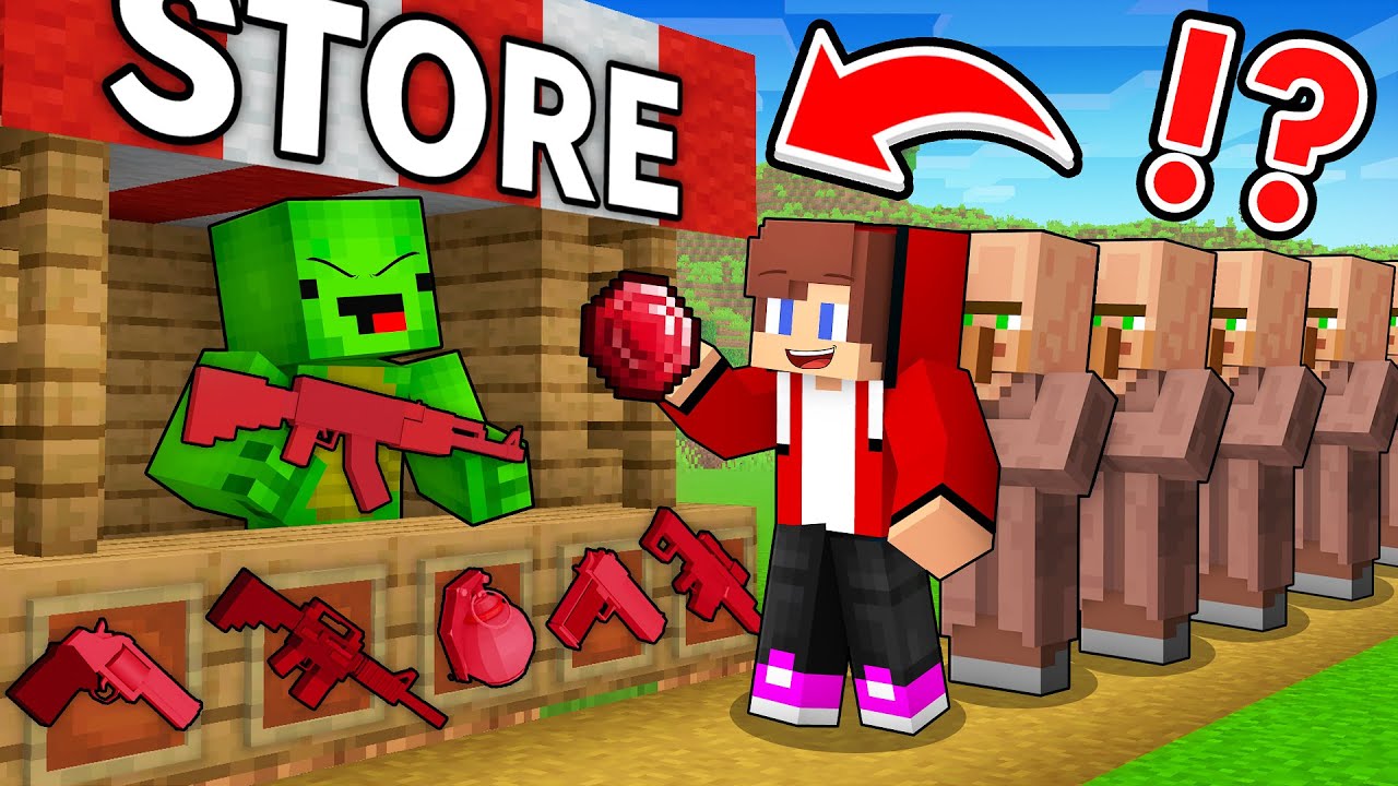 JJ and Mikey Opened Ruby Gun Shop in Minecraft - Maizen