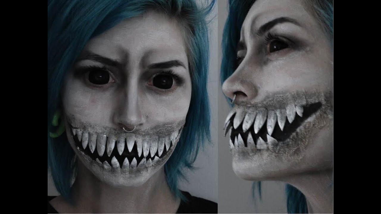 Creepy Monster teeth Halloween makeup Tutorial with Latex and Fake nails | Krispuuh