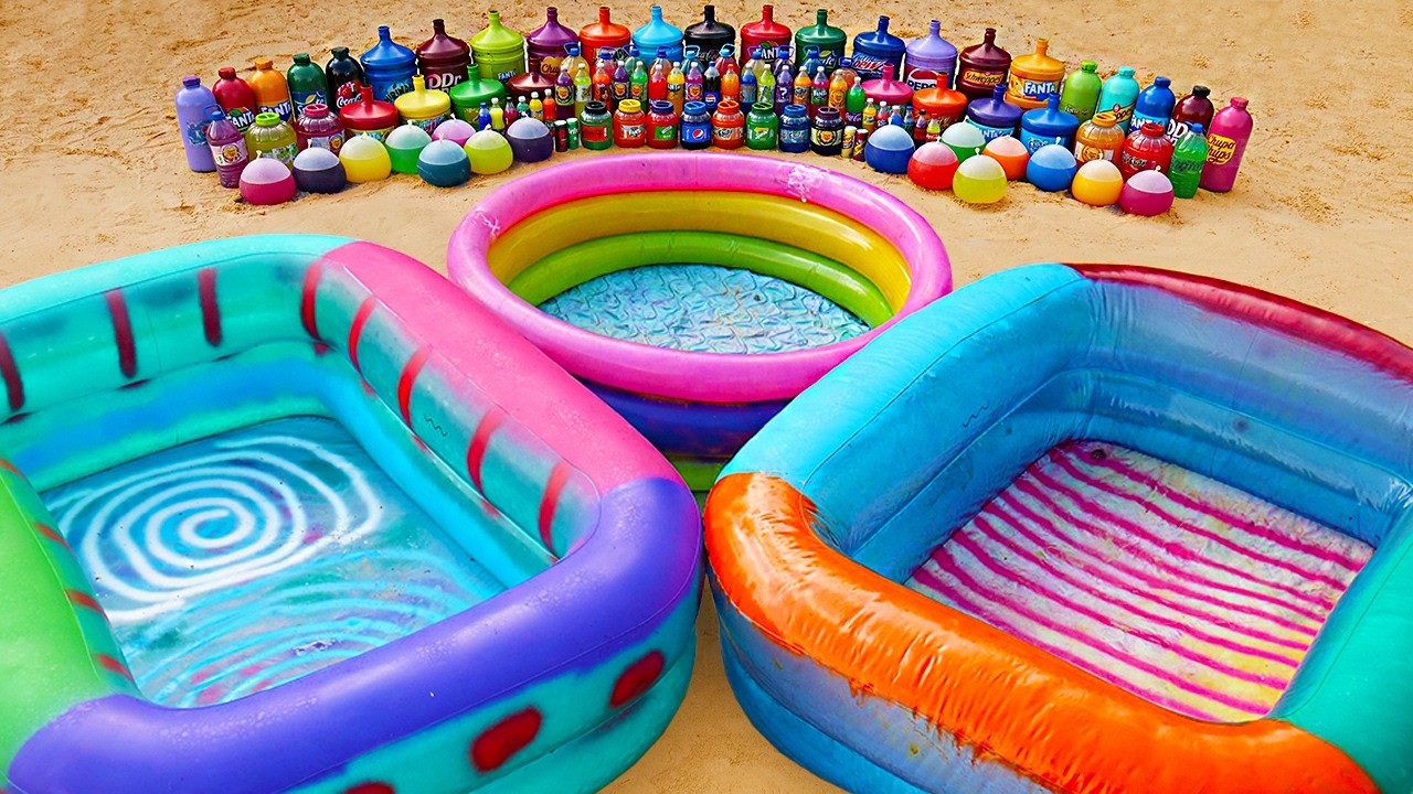 Big Toothpaste Eruption from 3 Big Pools with Giant Coca Cola , Fanta, Mtn Dew, Pepsi and Mentos