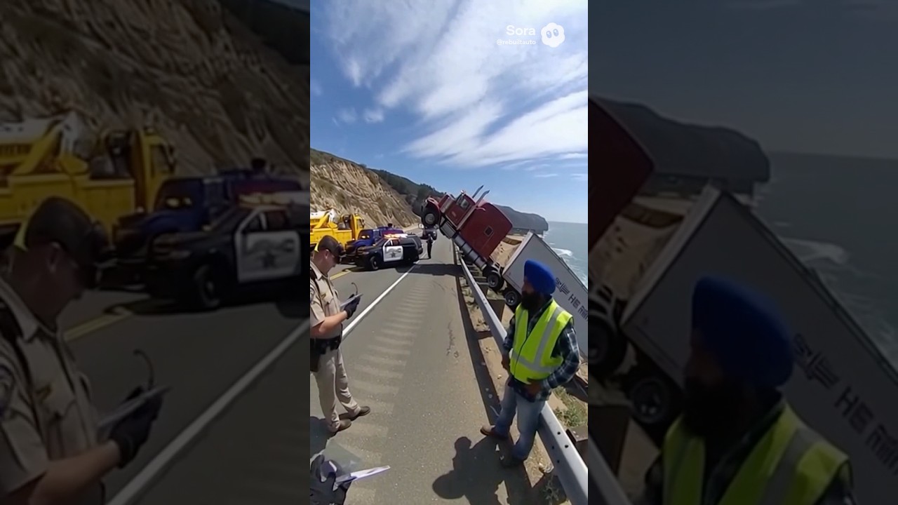 Punjabi trucker rescued from ocean highway cliff #bodycam #trucker #punjabi #trucking #california