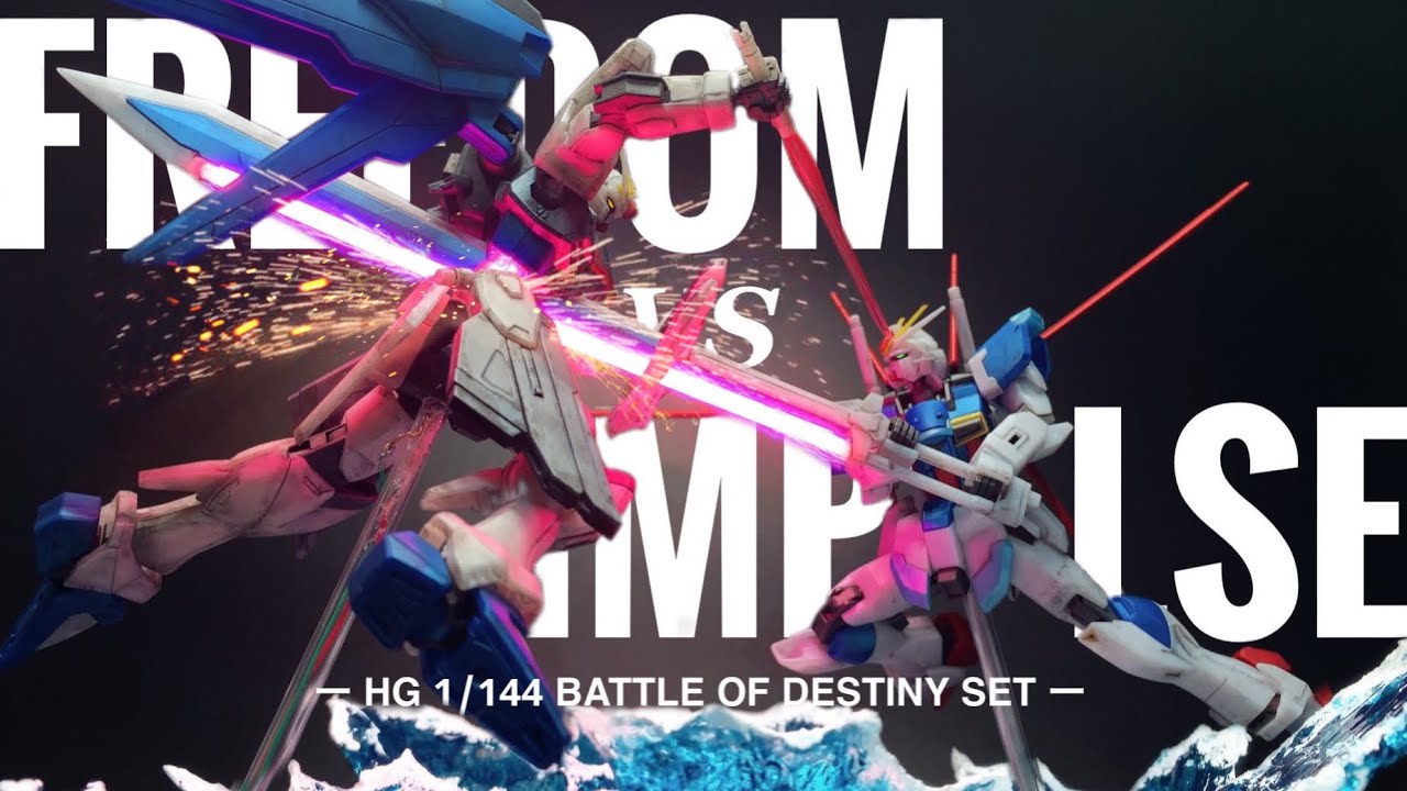 【ガンプラ】HG 1/144 フリーダムとインパルス運命の対決を再現！LEDで電飾！ウェザリングしてジオラマ風に仕上げてみた！WEATHERING GUNPLA！