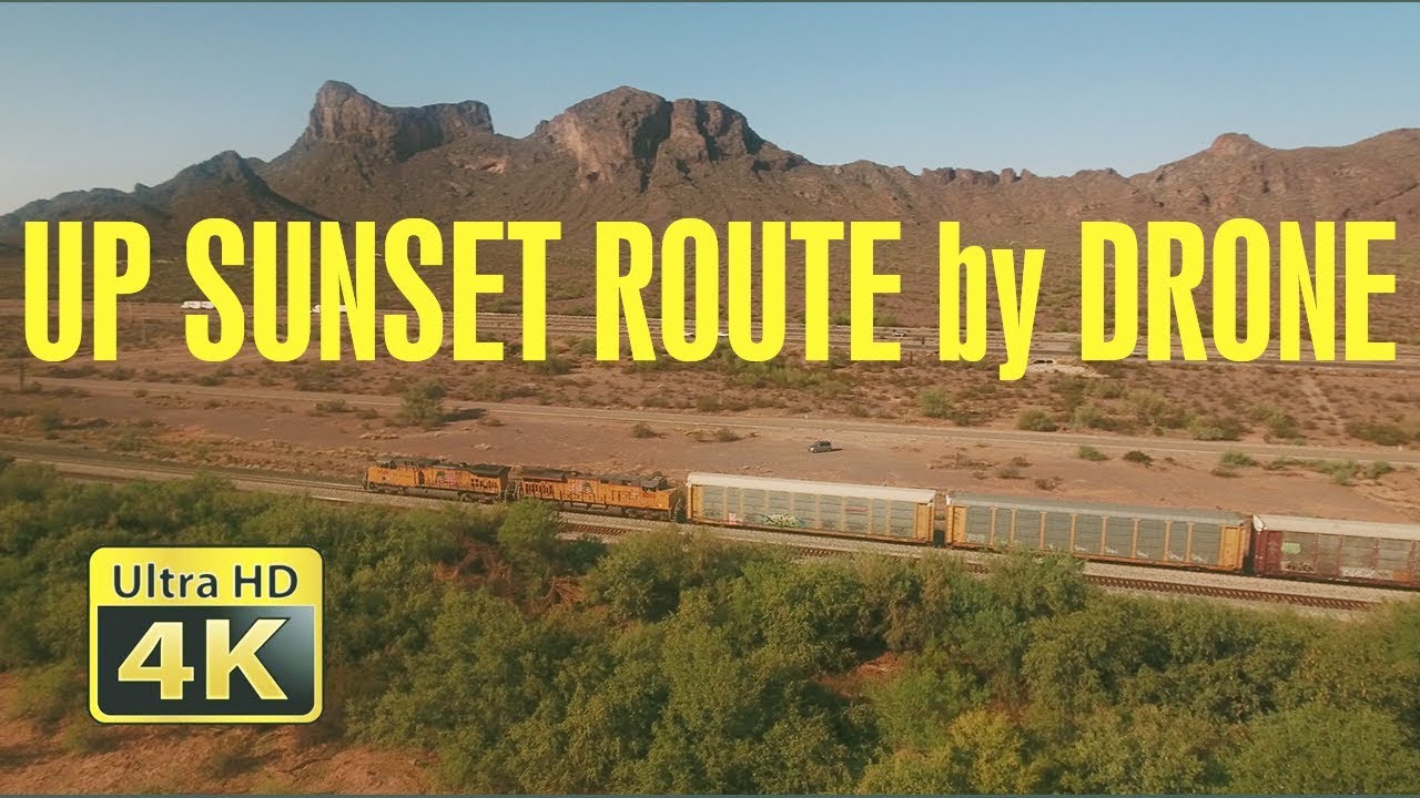 UP Trains on the Sunset Route in 4K at Picacho by Drone