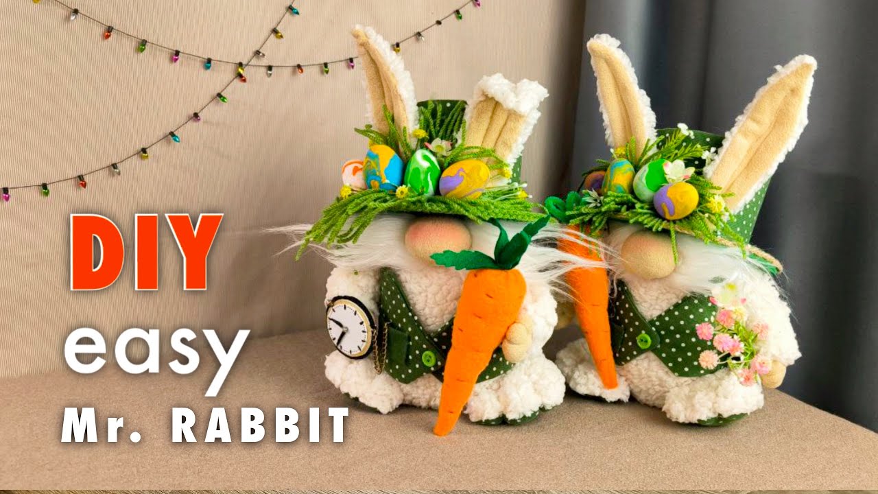 🍀You won't believe it, but he even has small pocket watches on a chain. DIY Mr. Rabbit Easter Gnome