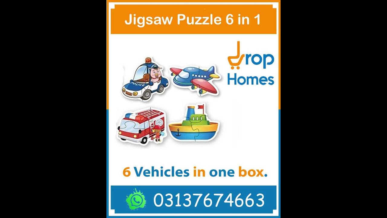 Jigsaw Puzzle 6 in 1 vehicle shape WhatsApp+923137674663