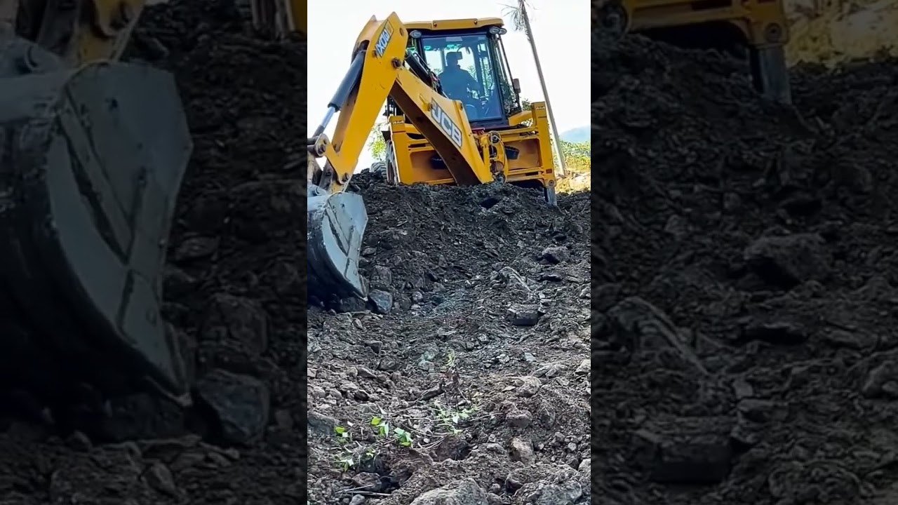 Badly Damaged Mountain Road-Part 1-Cutting Rocky Hillside With JCB Backhoe#shortvideo