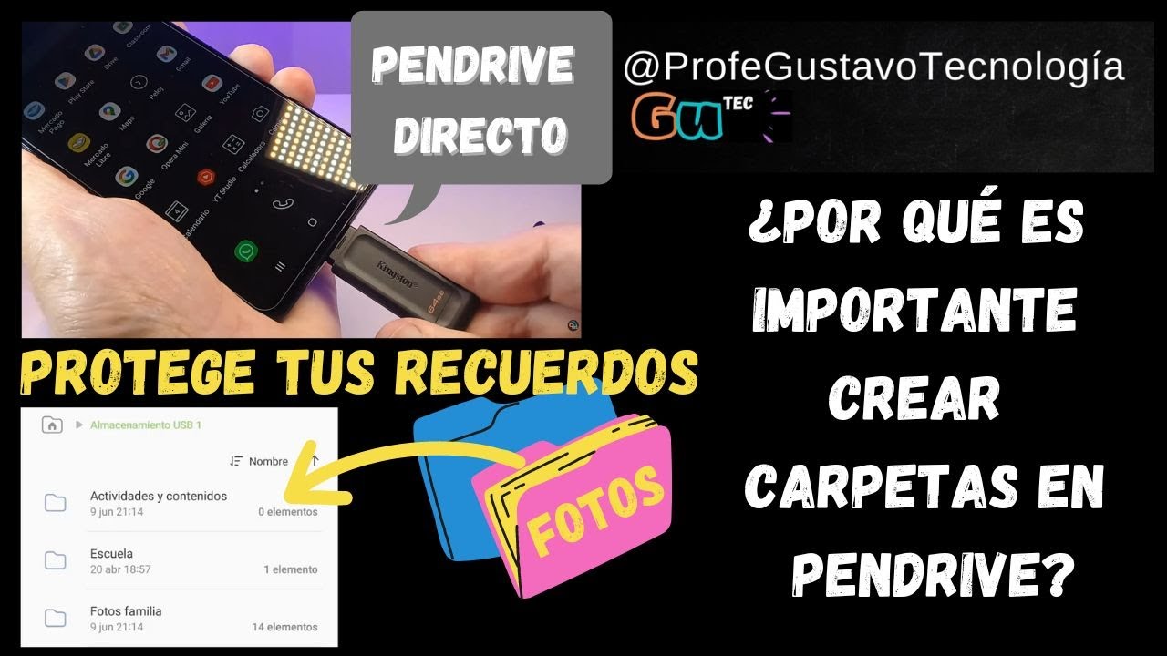 Cómo pasar fotos videos del teléfono CELULAR a PENDRIVE y CREAR Carpeta