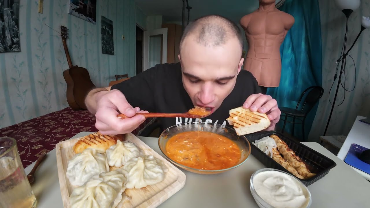 ASMR RUSSIAN BORSCH SOUP / DUMPLINGS / CHICKEN KEBAB / EATING/ MUKBANG #asmr #mukbang #eating #food
