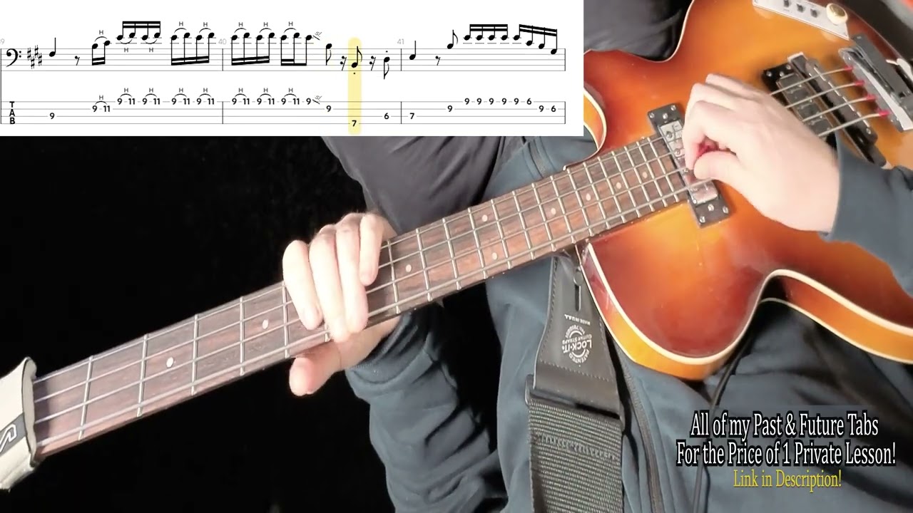 The Beatles-Don't Let Me Down (Bass Cover with Animated Tabs)