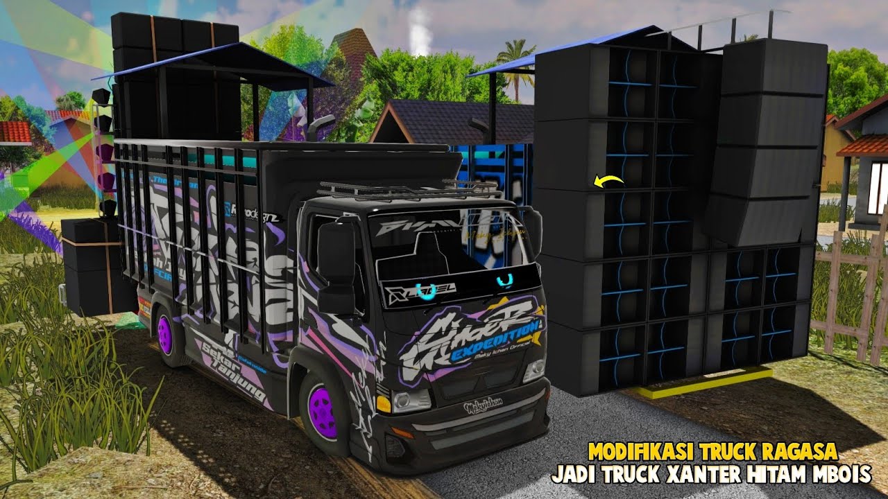 Modif Truck Horeg Hitam Mbios🔥Langsung Pasang Musik Horeg Full Bass🤙ES Truck Simulator ID