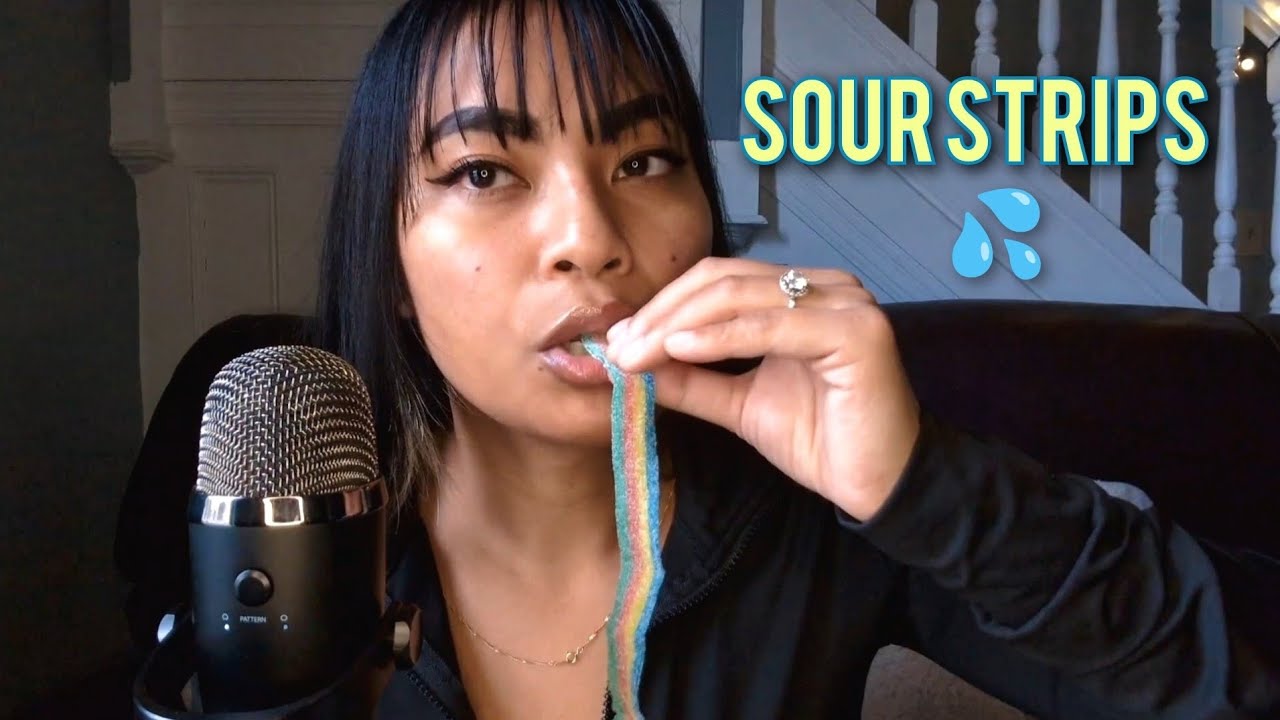 ASMR Sour Strips Candy Mouth Sounds , Chewing Sounds