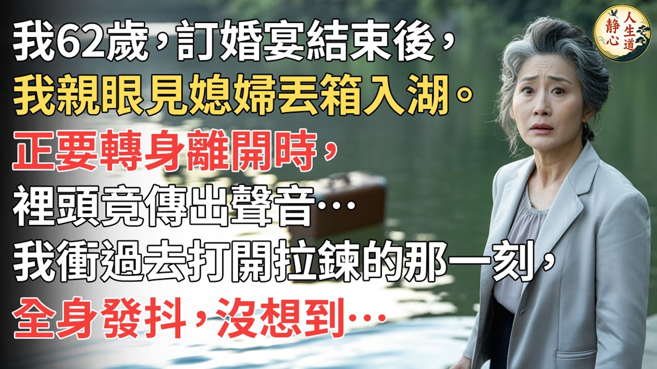 【我62歲】訂婚宴結束後， 我親眼見媳婦丟箱入湖。 正要轉身離開時， 裡頭竟傳出聲音… 我衝過去打開拉鍊的那一刻， 全身發抖，沒想到……【靜心人生道】#上了年紀該明白的事
