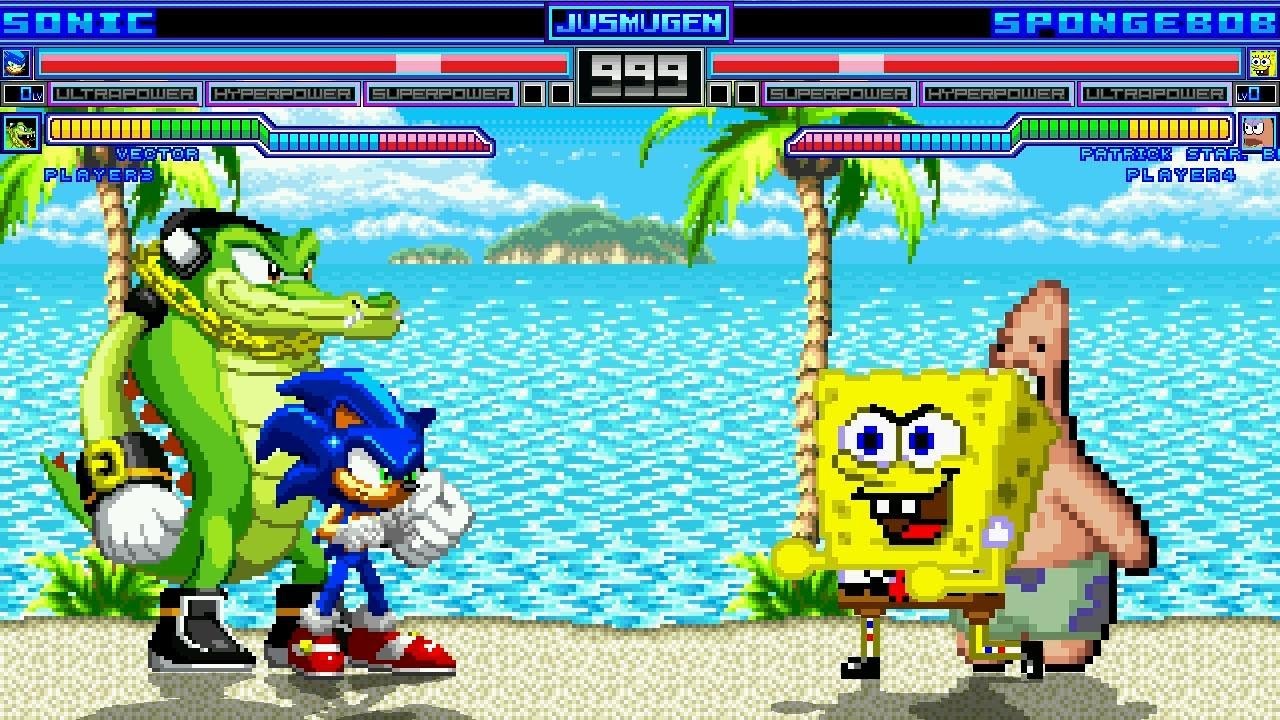 Sonic & Vector vs Spongebob Squarepants & Patrick Star Mugen Battle!!!