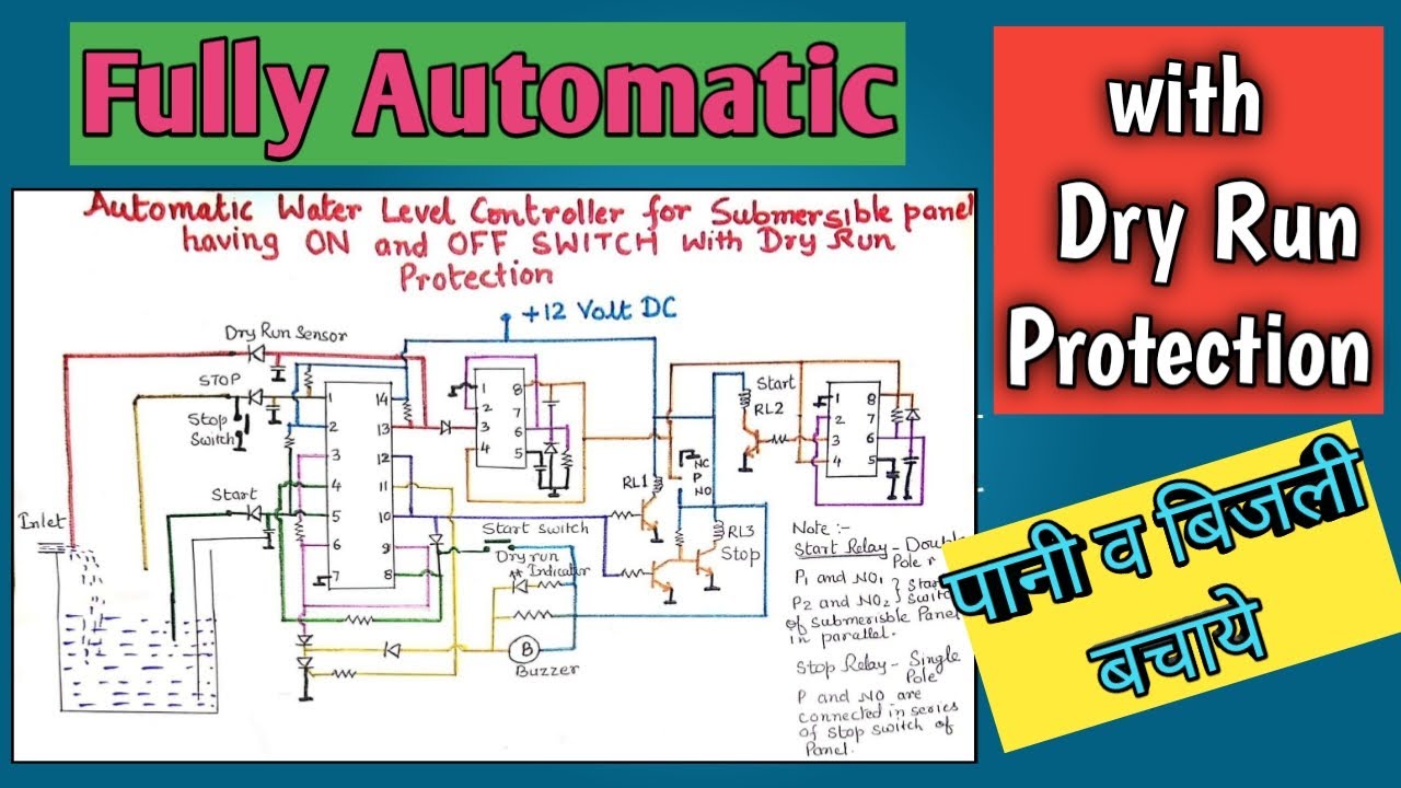 Automatic Water Level Controller for Submersible Panel having ON and OFF with Dry Run Protection