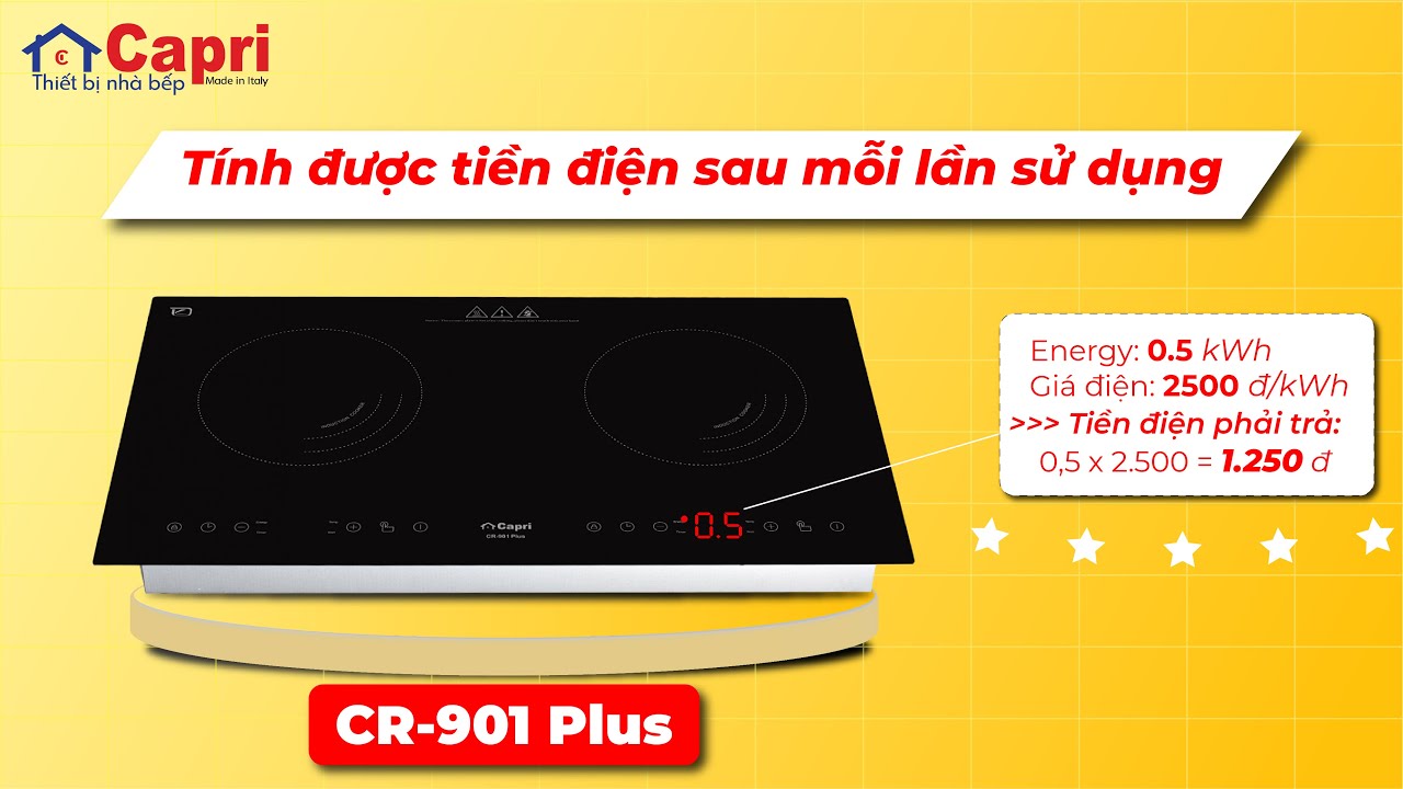 Bếp từ đôi Capri CR-901 Plus | Bếp từ tính được tiền điện phải trả sau mỗi lần sử dụng
