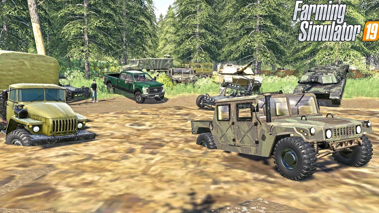 MILITARY MUDDING (DEEP MUD HOLE) | HUMVEE + TANKS | FARMING SIMULATOR 2019