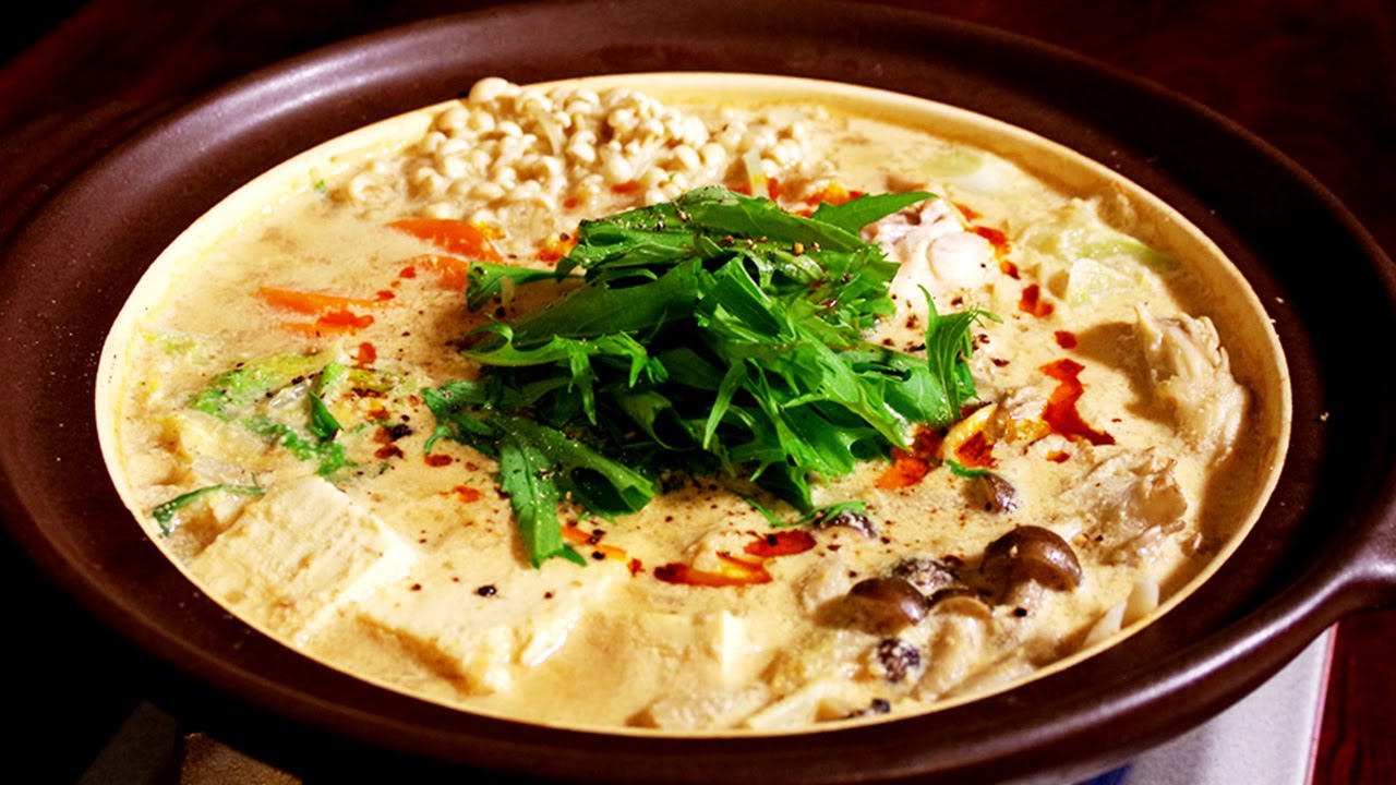 How to make Sesami soy milk hot pot【鍋レシピ】ごま豆乳鍋を豚しゃぶと鶏肉を具材にして味噌だしで作ってみたの巻