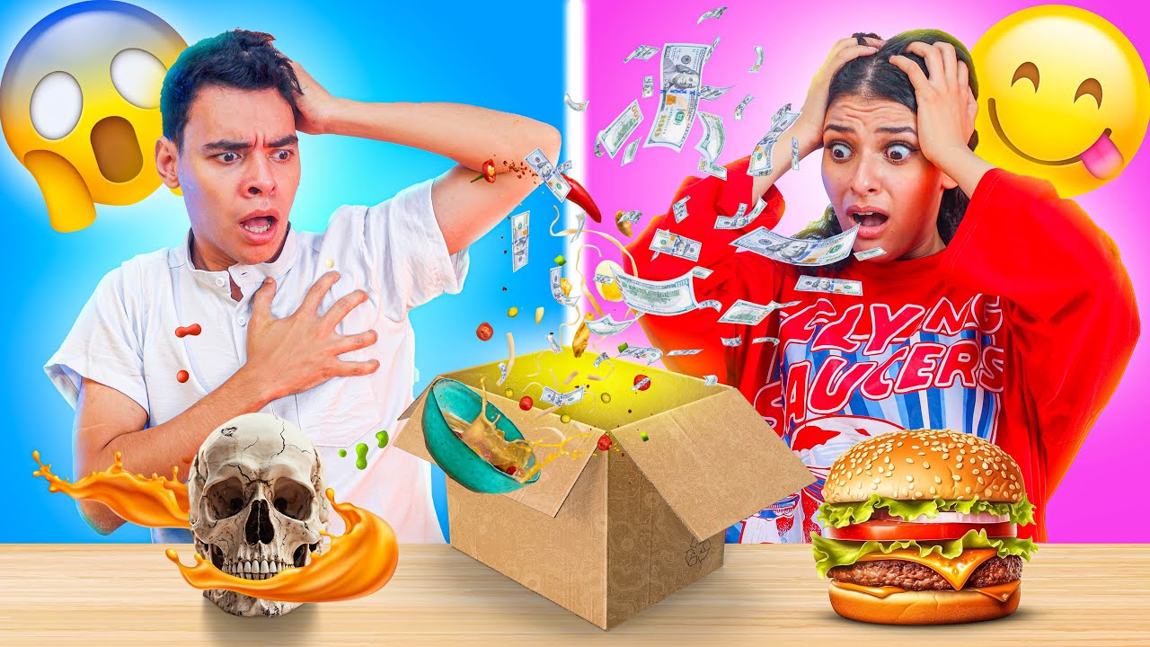 تحدي الاكل بالصناديق الغامضة 😱 ما قدرت تتحمل 💔 (مؤثر 🥹)