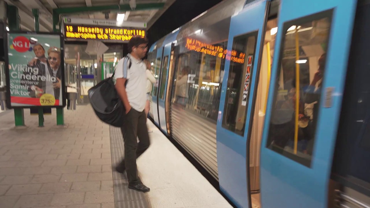 Sweden, Stockholm, night subway ride from Åkeshov to Blackeberg