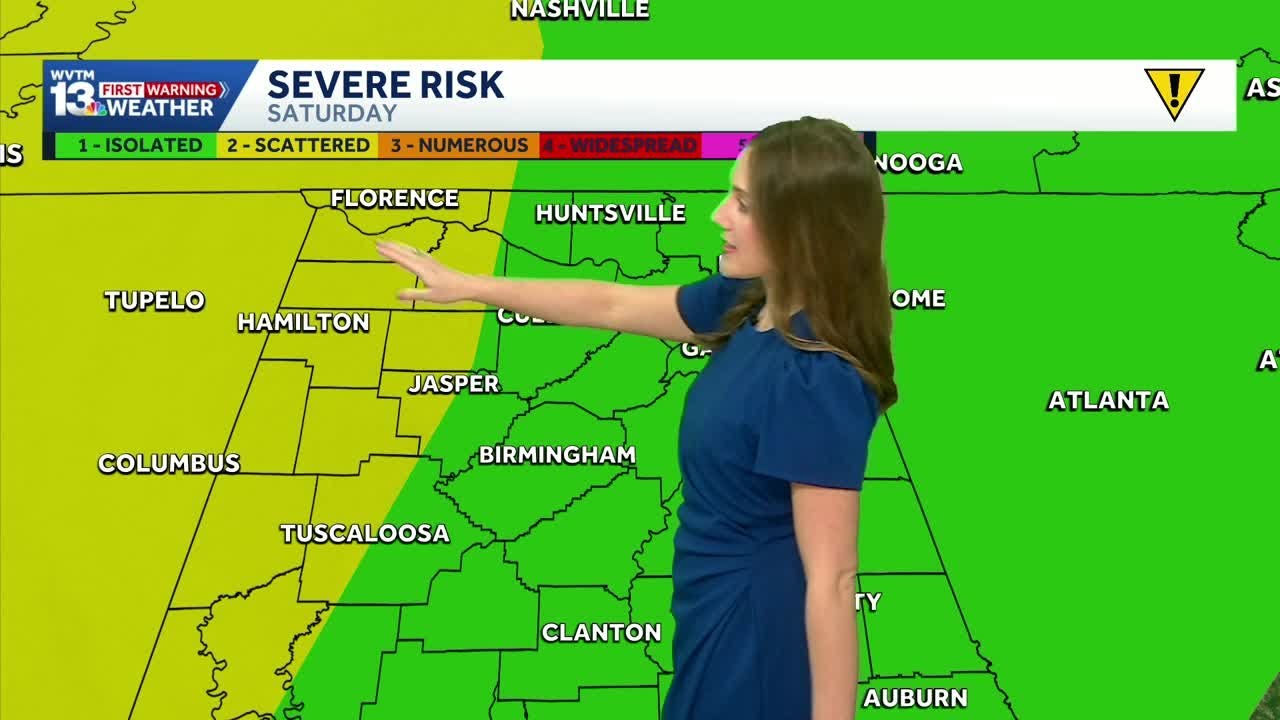 A cold front will drive strong to severe storms into Alabama Saturday afternoon.