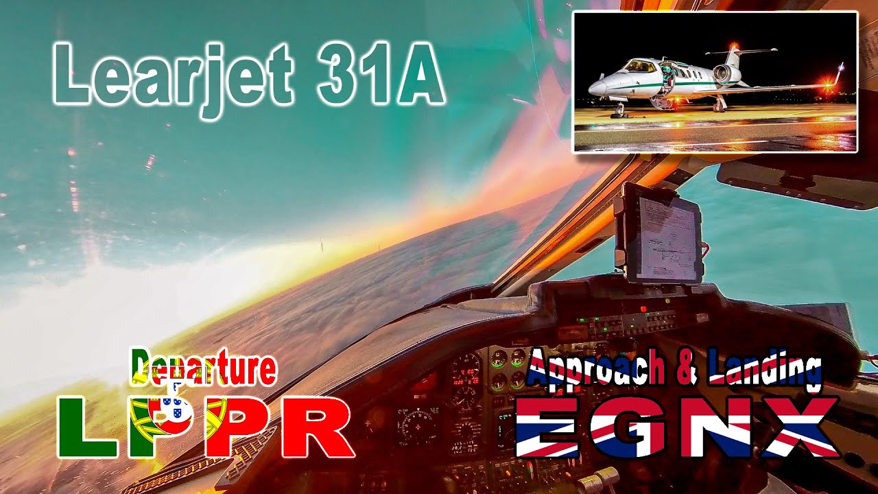 Learjet 31A departure from Porto / LPPR, approach & landing at East Midlands.