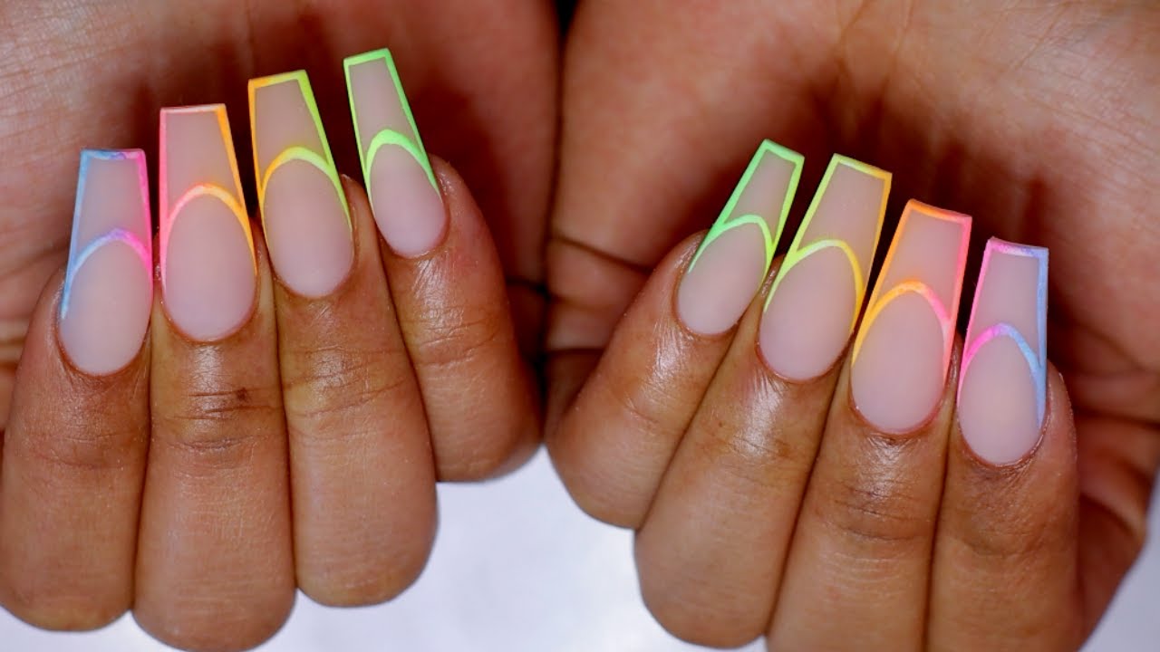 HOW TO: Rainbow French Outline Nails | One Ball Method For Beginners! | Acrylic Nails Tutorial