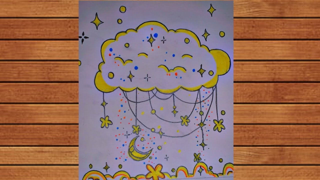 How to draw a cloud ☁️ and moon 🌙 sketch...pencil clouds and moon drawing step by step ❤️...