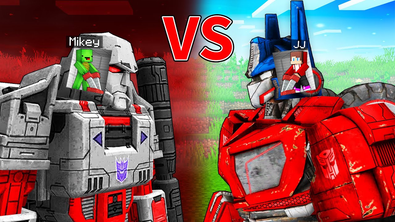 JJ's KIND Transformer vs Mikey's BAD Transformer Robot Battle in Minecraft - Maizen