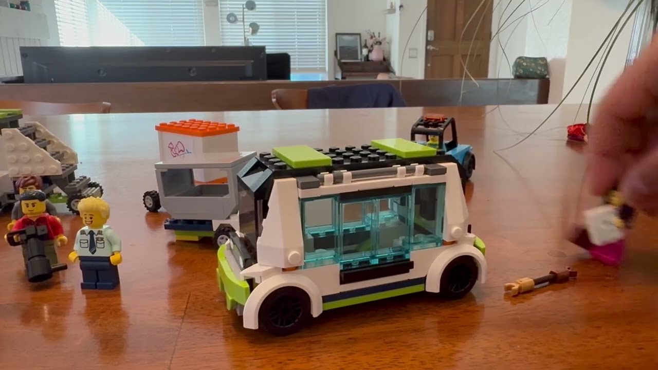 4 new Lego sisters taking the car and boarding the airplane for a trip at the pretend airport