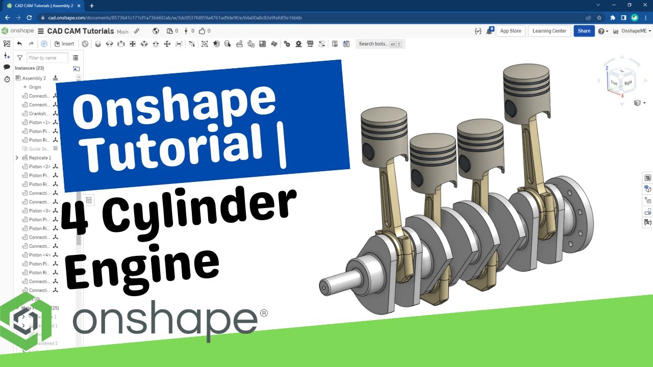 Onshape Assembly Tutorial | 4 Cylinder Engine
