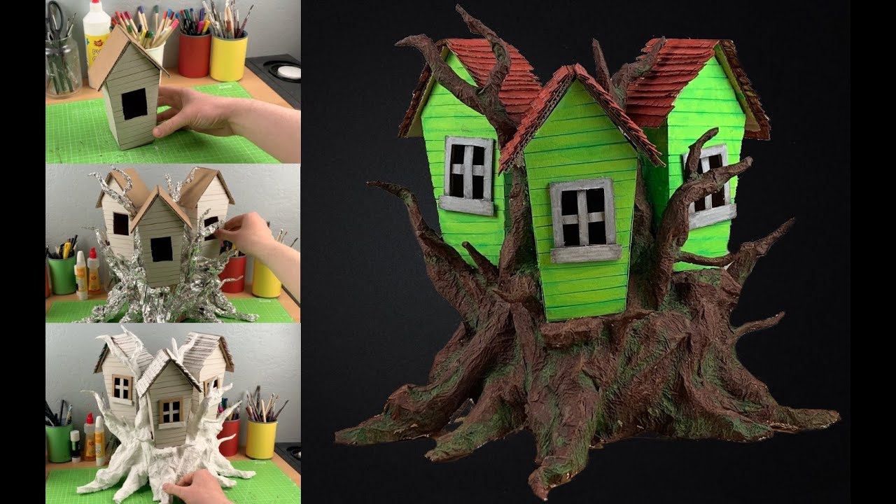 Easy How To Make a Paper Mache/Recycled Pizza Box Fantasy Fairy House/Garden