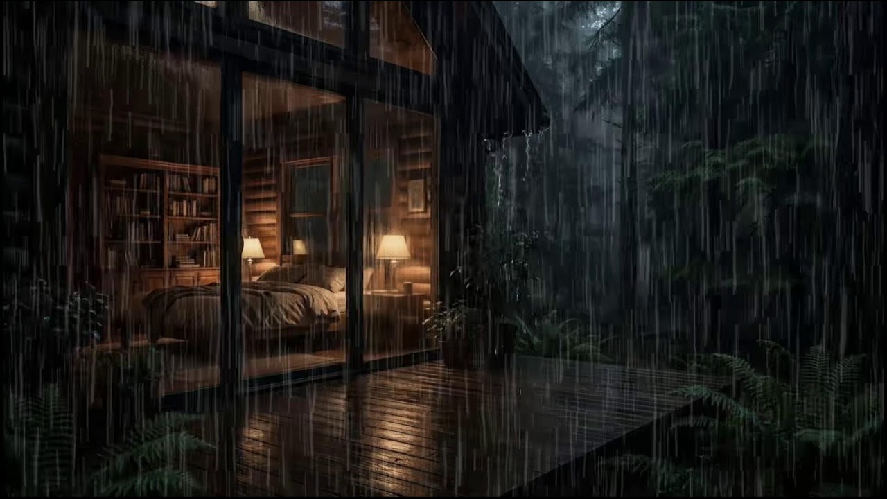Nighttime Forest Cabin 🌲 | Relaxing rain ambience as soft rain surrounds the peaceful woods