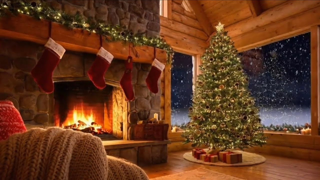 Christmas Ambience | Cozy Living Room Fireplace 🪵🔥& Snowfall ❄️for Relaxation and peace