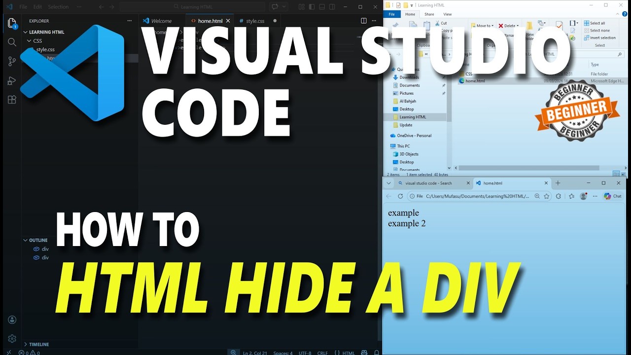 Как скрыть элемент Div в Visual Studio Code HTML
