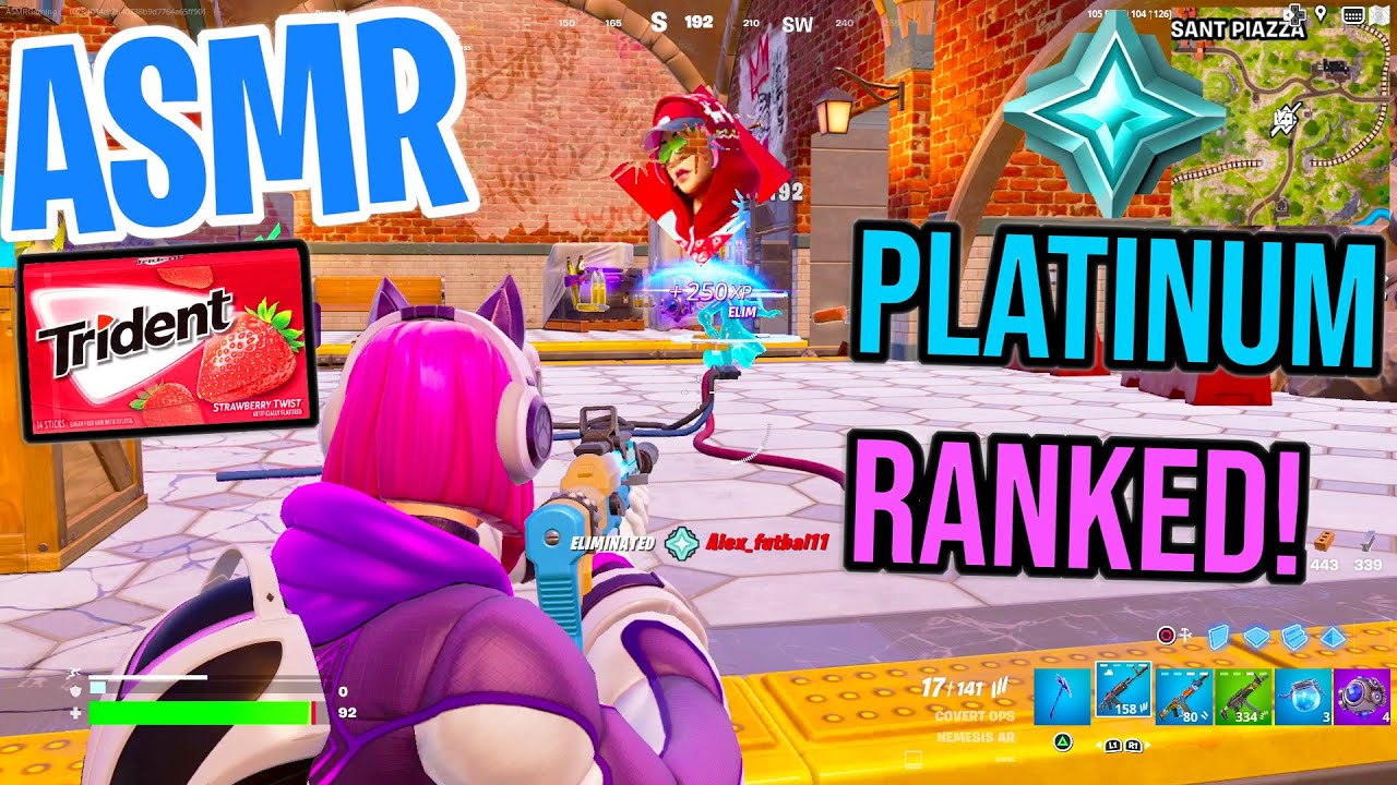 ASMR Gaming 🤩 Fortnite Ranked Platinum 3! Relaxing Gum Chewing 🎮🎧 Controller Sounds + Whispering💤