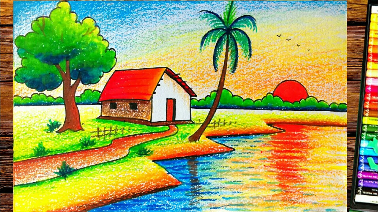 Scenery drawing||nature drawing with pastel color