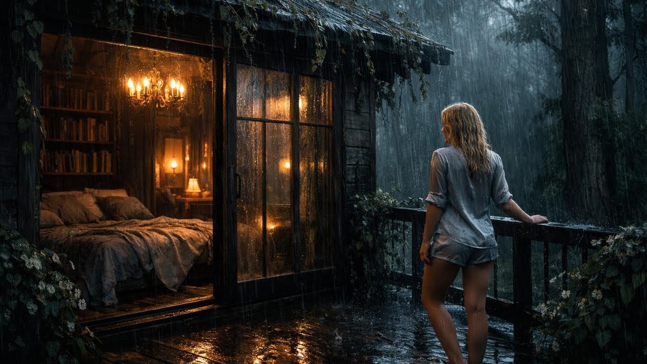 Rain Sounds for Sleeping - ASMR Extreme Heavy Rain On Cabin Forest for Severe Night Insomnia