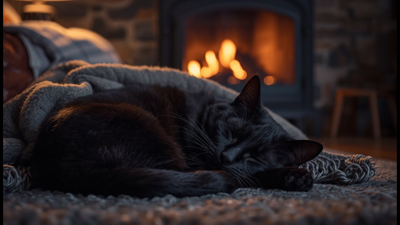 Witchy Black Cat by Fireplace 🐈‍⬛🔮 | Cozy Cottage Ambience for Deep Sleep (10 Hours)